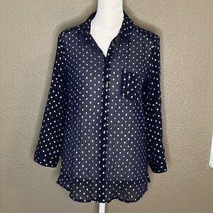Aerie Sheer Metallic Dot Button Down Blue/Gold Size Small